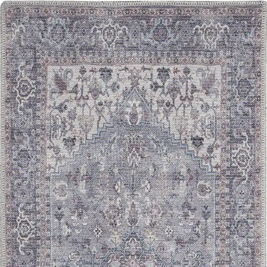 Blue and Beige Floral Power Loom Distressed Area Rug Photo 9