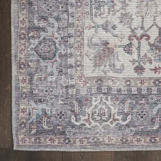 Blue and Beige Floral Power Loom Distressed Area Rug Photo 4