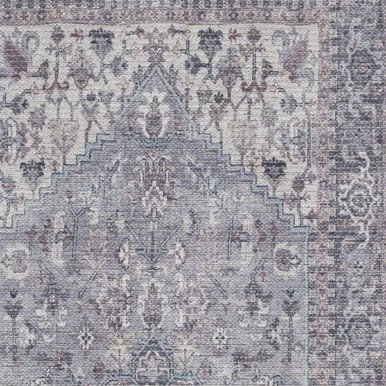 Blue and Beige Floral Power Loom Distressed Area Rug Photo 8