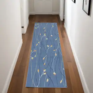 Photo of Blue and Beige Floral Power Loom Runner Rug