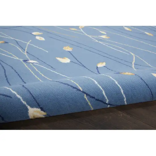 Blue and Beige Floral Power Loom Runner Rug Photo 5