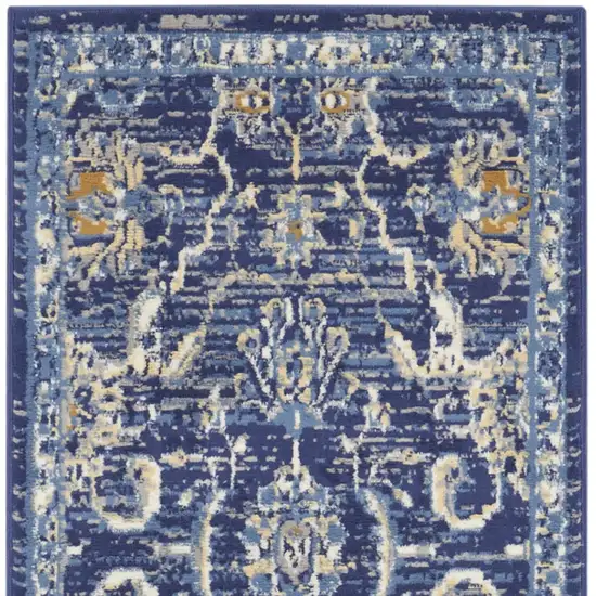 Blue and Beige Floral Power Loom Runner Rug Photo 9