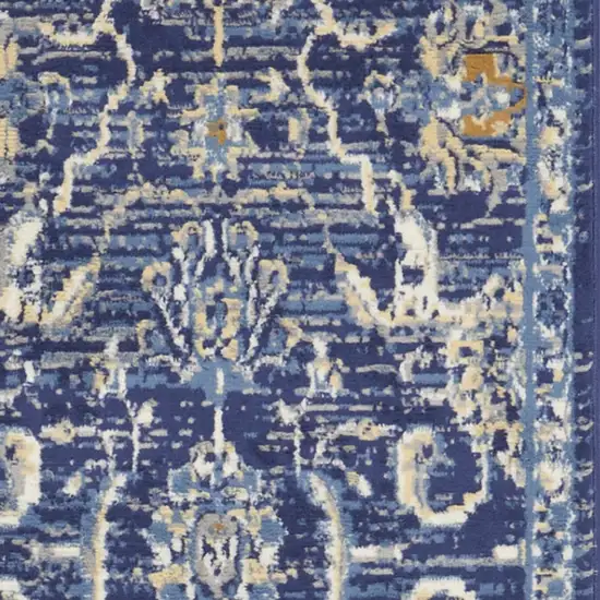 Blue and Beige Floral Power Loom Runner Rug Photo 8