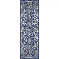 Photo of Blue and Beige Floral Power Loom Runner Rug