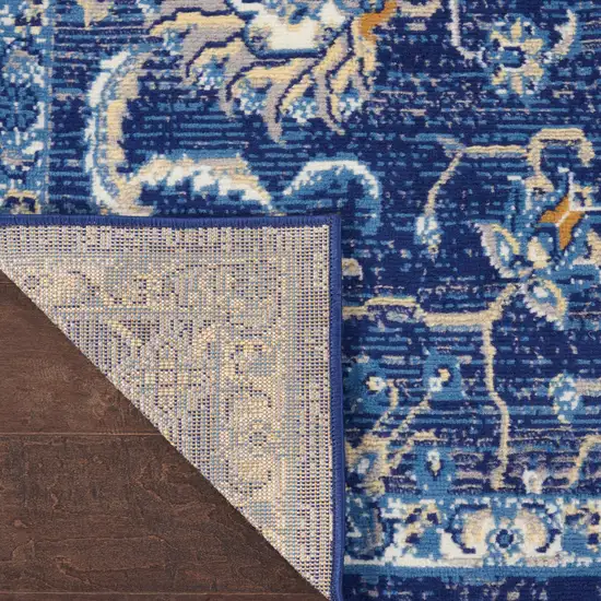 Blue and Beige Floral Power Loom Runner Rug Photo 6