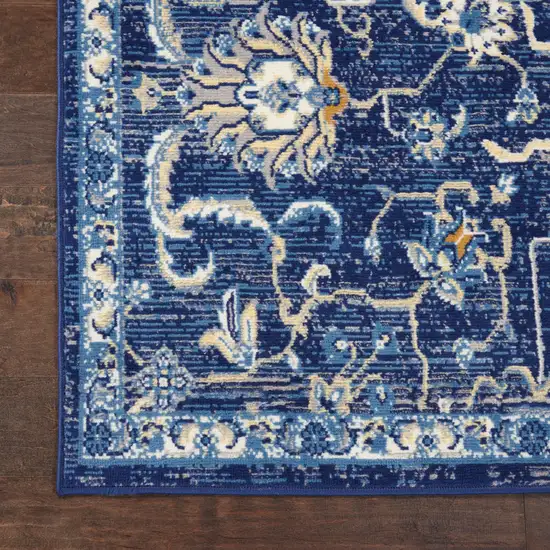 Blue and Beige Floral Power Loom Runner Rug Photo 4