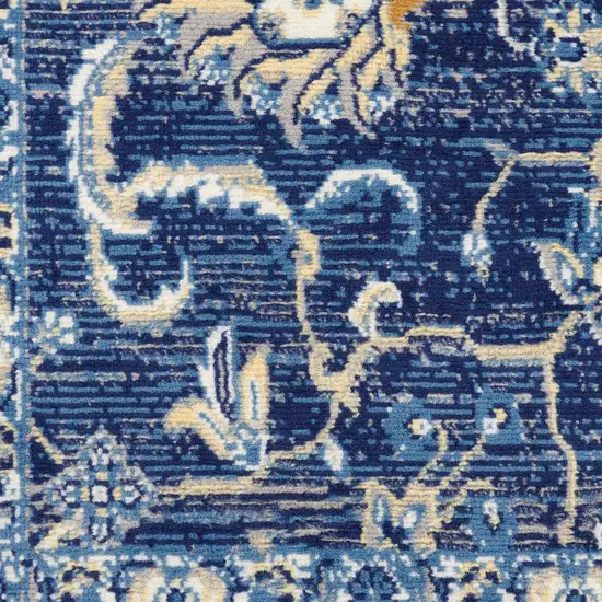 Blue and Beige Floral Power Loom Runner Rug Photo 5