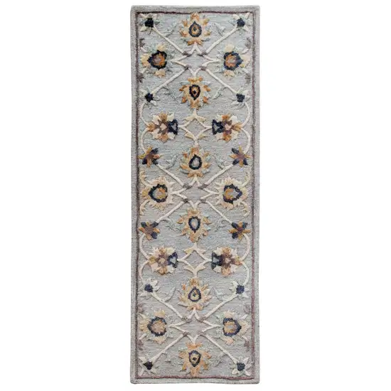 Blue and Beige Floral Runner Rug Photo 1