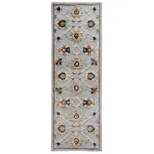 Photo of Blue and Beige Floral Runner Rug