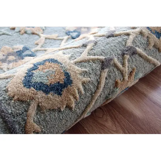 Blue and Beige Floral Runner Rug Photo 4