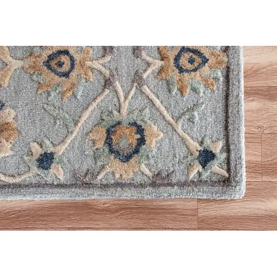 Blue and Beige Floral Runner Rug Photo 5