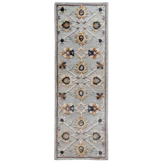 Blue and Beige Floral Runner Rug Photo 2