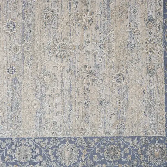 Blue and Beige Floral Runner Rug Photo 5