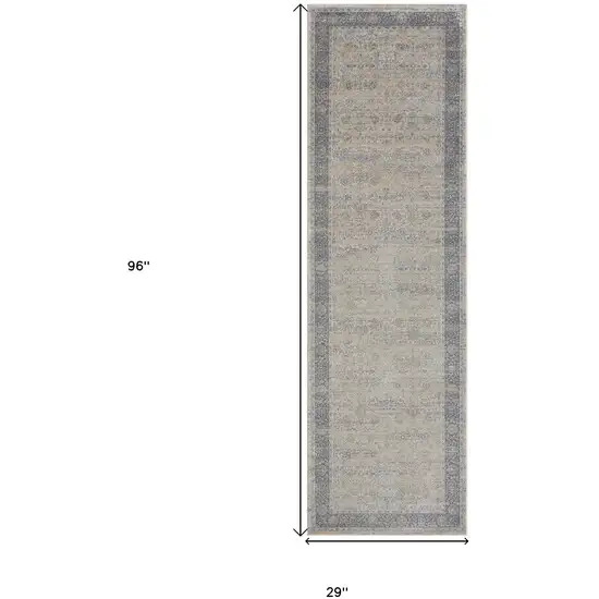 Blue and Beige Floral Runner Rug Photo 3