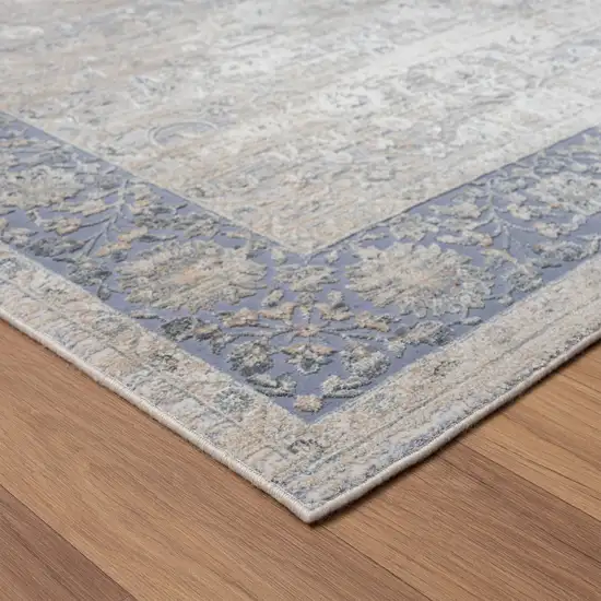 Blue and Beige Floral Runner Rug Photo 8