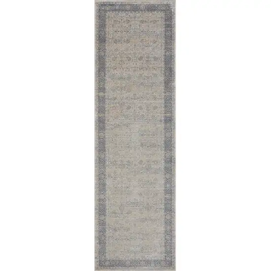 Blue and Beige Floral Runner Rug Photo 2