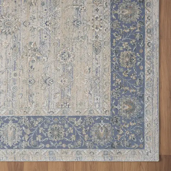 Blue and Beige Floral Runner Rug Photo 4