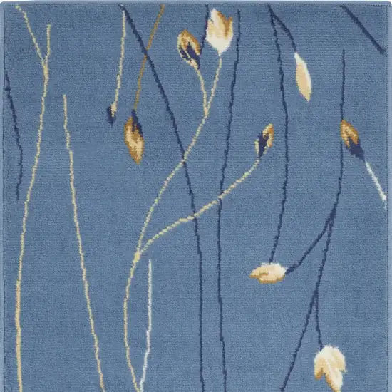 Blue And Beige Floral Vines Area Rug Photo 8