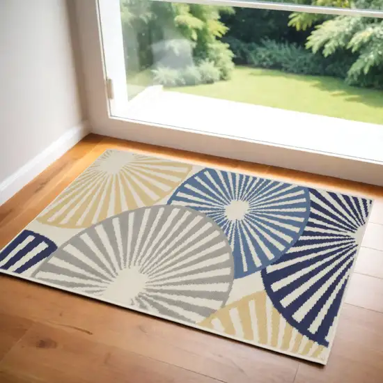 Blue and Beige Geometric Power Loom Area Rug Photo 1