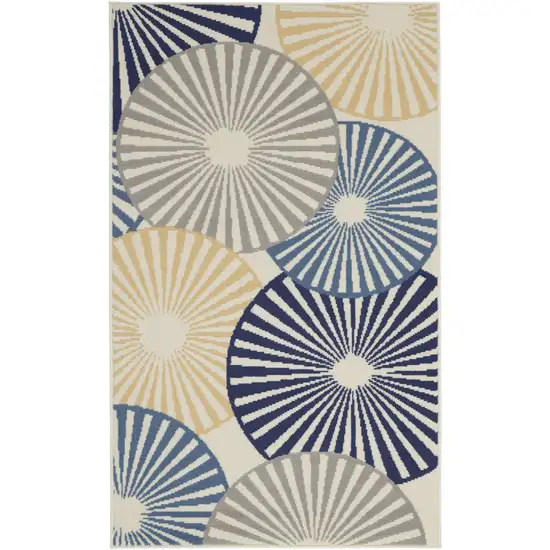 Blue and Beige Geometric Power Loom Area Rug Photo 2