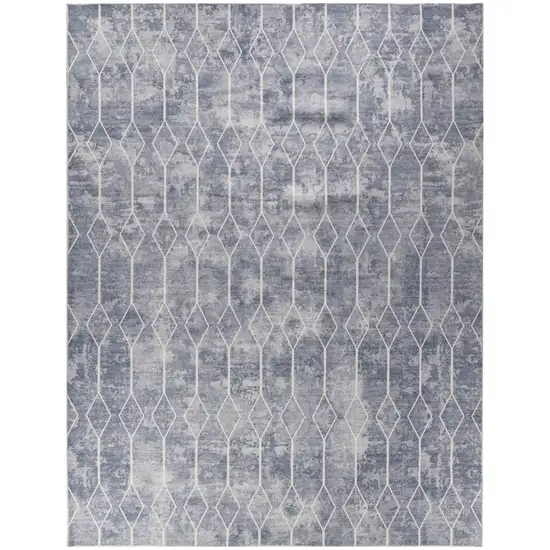 Blue and Beige Geometric Power Loom Washable Area Rug Photo 1