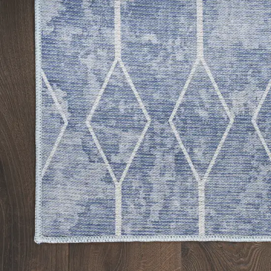 Blue and Beige Geometric Power Loom Washable Area Rug Photo 2