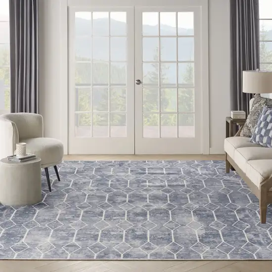 Blue and Beige Geometric Power Loom Washable Area Rug Photo 8