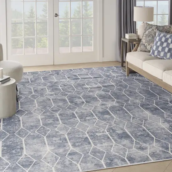 Blue and Beige Geometric Power Loom Washable Area Rug Photo 7