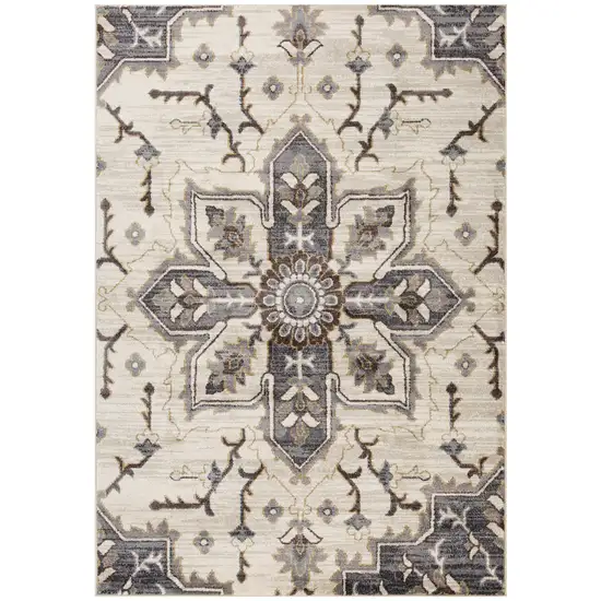 Blue and Beige Medallion Power Loom Area Rug Photo 2