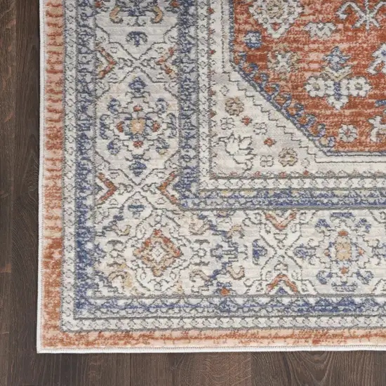 Blue and Beige Oriental Power Loom Area Rug Photo 3