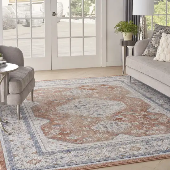 Blue and Beige Oriental Power Loom Area Rug Photo 8