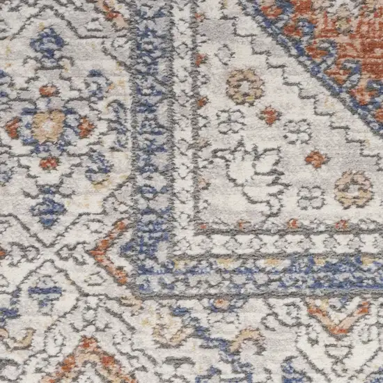 Blue and Beige Oriental Power Loom Area Rug Photo 4