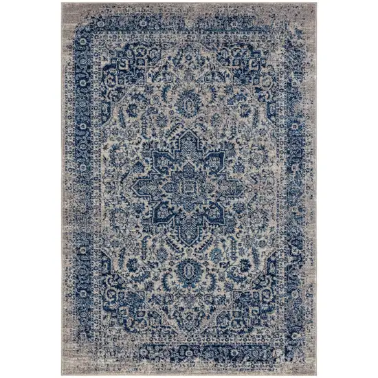 Blue and Beige Oriental Power Loom Area Rug Photo 1