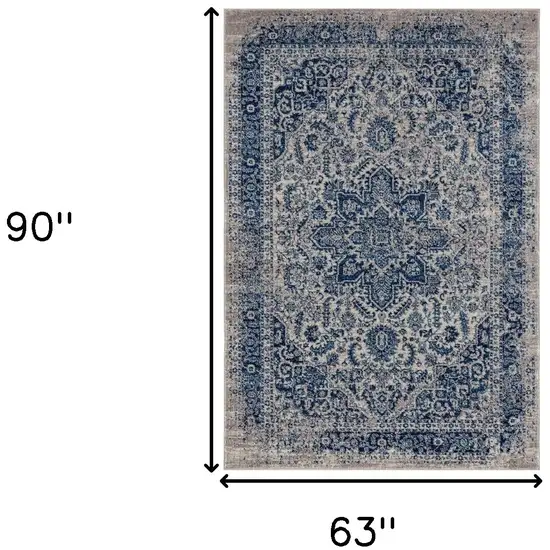 Blue and Beige Oriental Power Loom Area Rug Photo 4