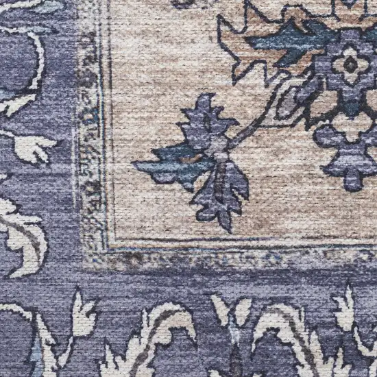 Blue and Beige Oriental Power Loom Distressed Washable Non Skid Area Rug Photo 4