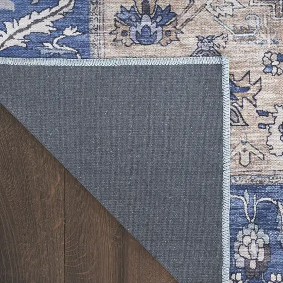 Blue and Beige Oriental Power Loom Distressed Washable Non Skid Area Rug Photo 5