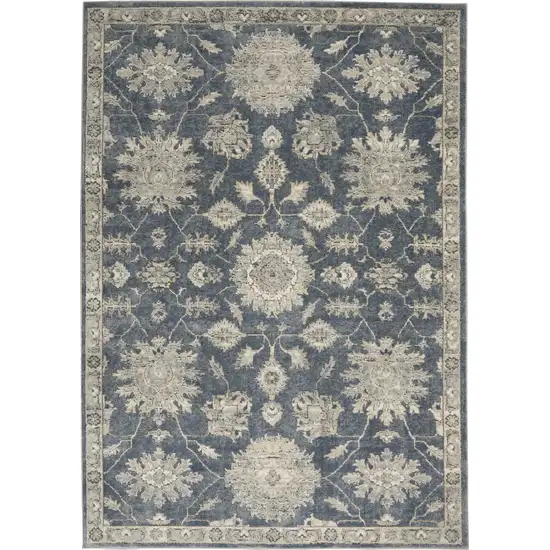 Blue and Beige Oriental Power Loom Non Skid Area Rug Photo 1