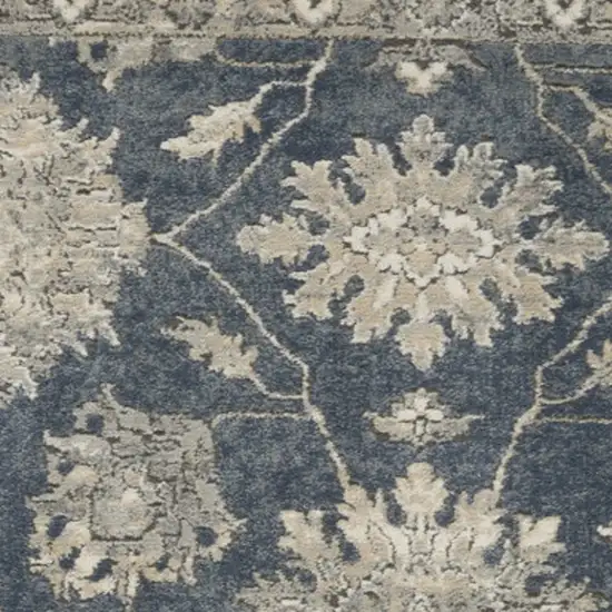 Blue and Beige Oriental Power Loom Non Skid Area Rug Photo 6