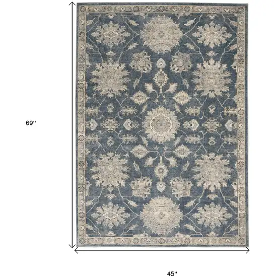 Blue and Beige Oriental Power Loom Non Skid Area Rug Photo 6