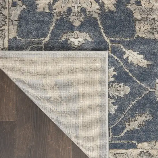 Blue and Beige Oriental Power Loom Non Skid Area Rug Photo 4