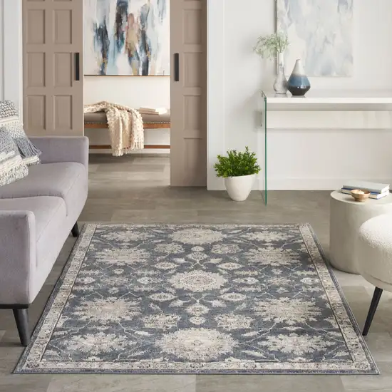 Blue and Beige Oriental Power Loom Non Skid Area Rug Photo 5