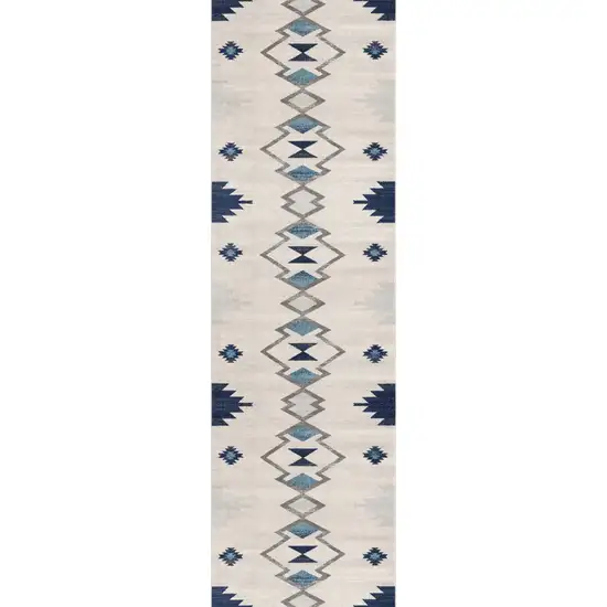 Blue and Beige Southwestern Non Skid Area Rug Photo 1