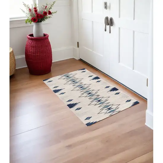 Blue and Beige Southwestern Non Skid Area Rug Photo 1