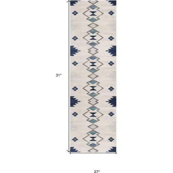 Blue and Beige Southwestern Non Skid Area Rug Photo 8