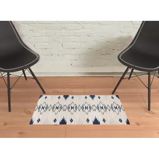 Blue and Beige Southwestern Non Skid Area Rug Photo 2