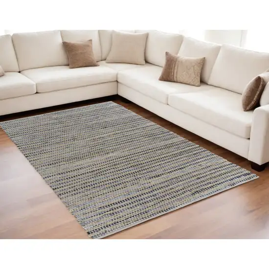 Blue and Beige Striped Area Rug Photo 2