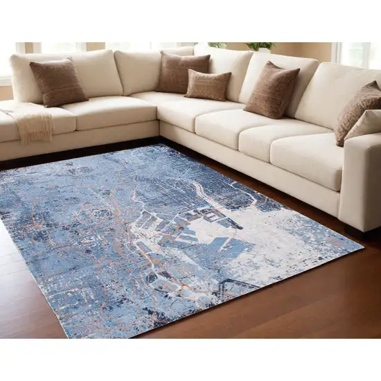 Blue and Black Abstract Non Skid Area Rug Photo 1