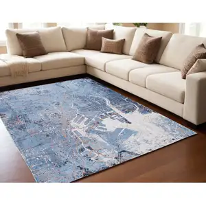 Photo of Blue and Black Abstract Non Skid Area Rug