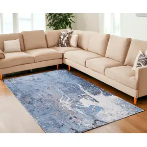 Photo of Blue and Black Abstract Non Skid Area Rug