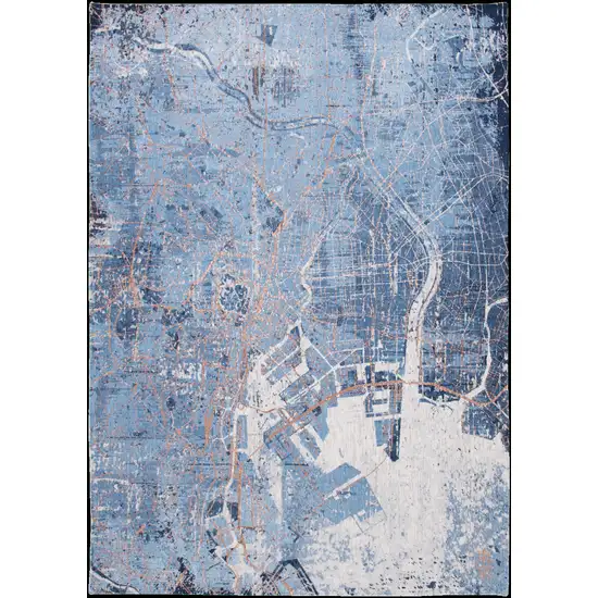 Blue and Black Abstract Non Skid Area Rug Photo 2